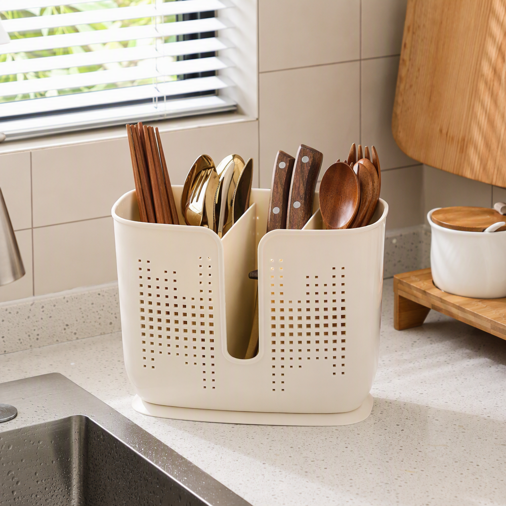 【CL】26Q3#0140 meters white hollowed-out grid kitchen storage cylinder, plastic tabletop divider box, chopstick storage box details Picture