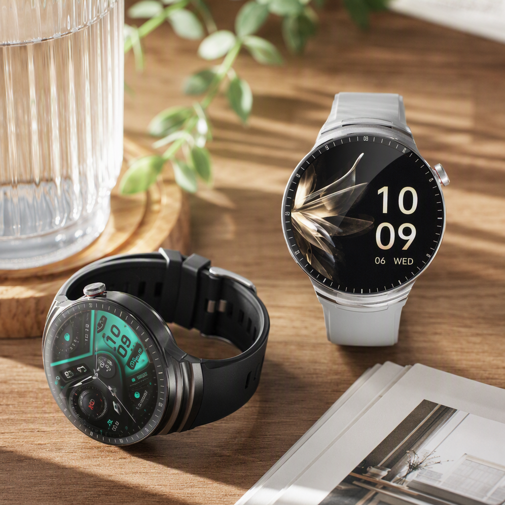 Fashionable multi-functional smartwatch in black and white, suitable for both men and women, featuring Bluetooth connection for sports and health monitoring, a trendy model details Picture
