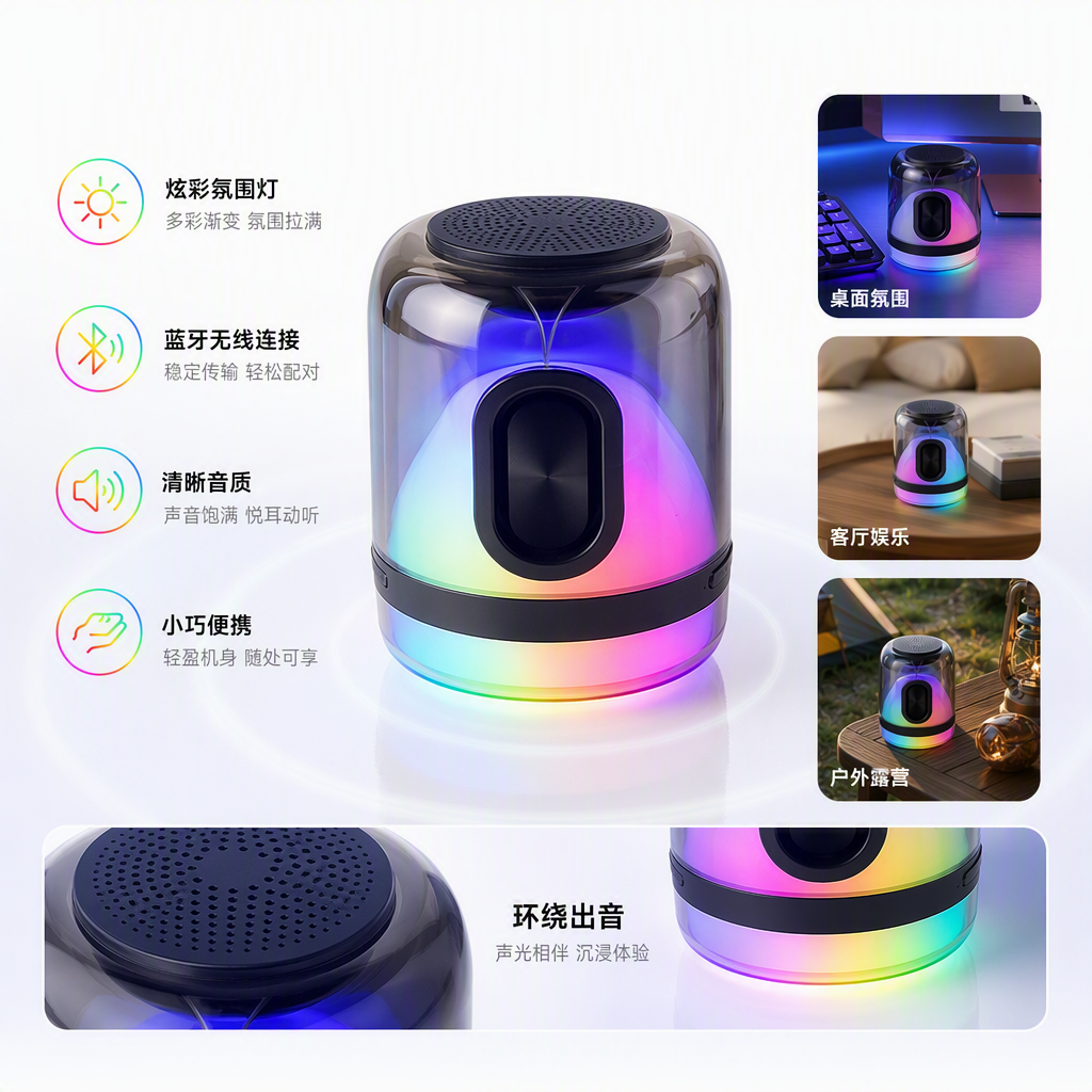 Transparent cylindrical Bluetooth speaker, portable wireless mini audio gift box, fashionable and trendy gift choice