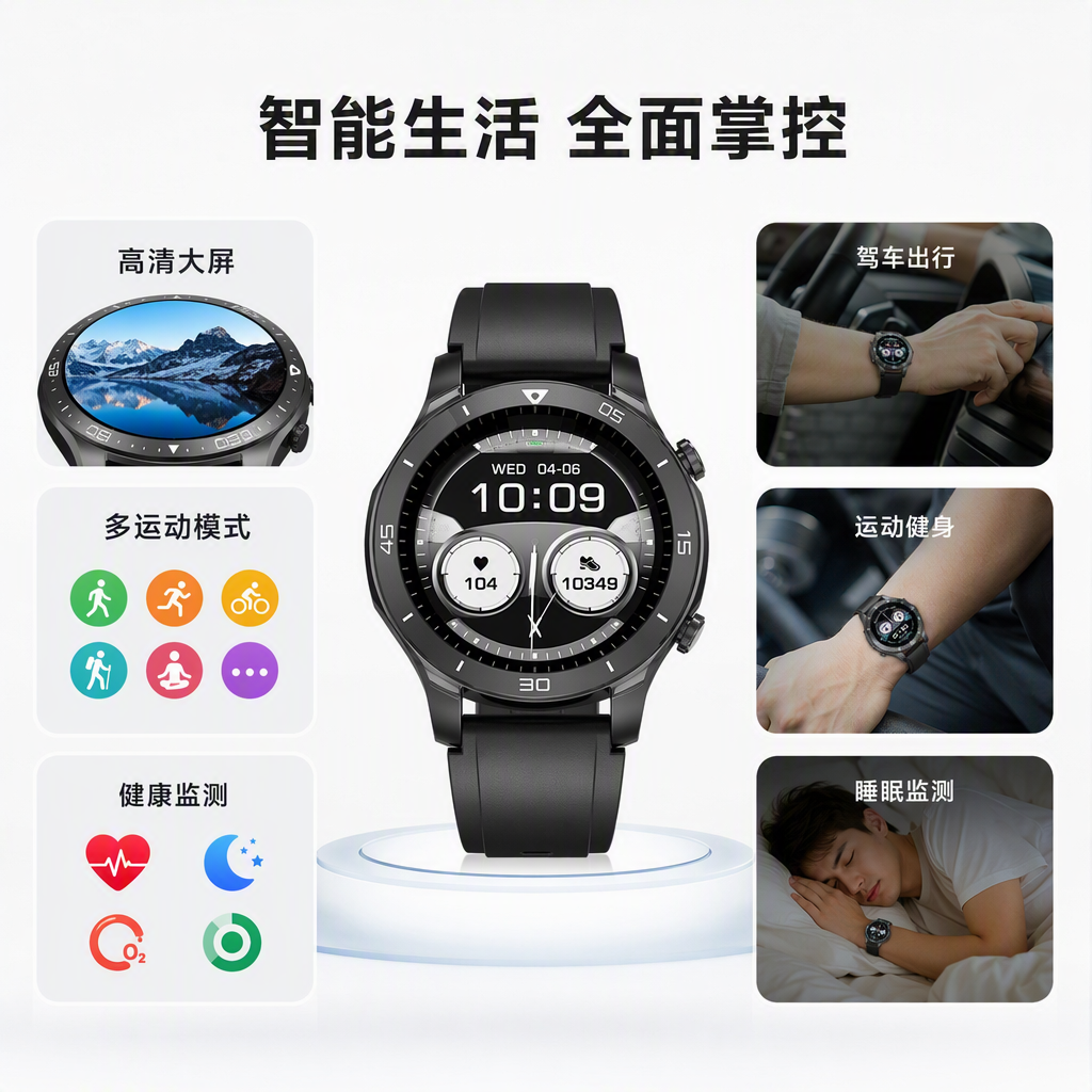 The multi-functional sports smartwatch comes with a green and black strap