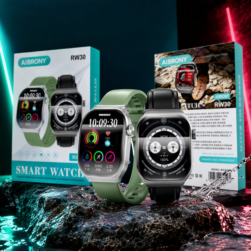 The multi-functional sports smartwatch comes with a green and black strap Specification image