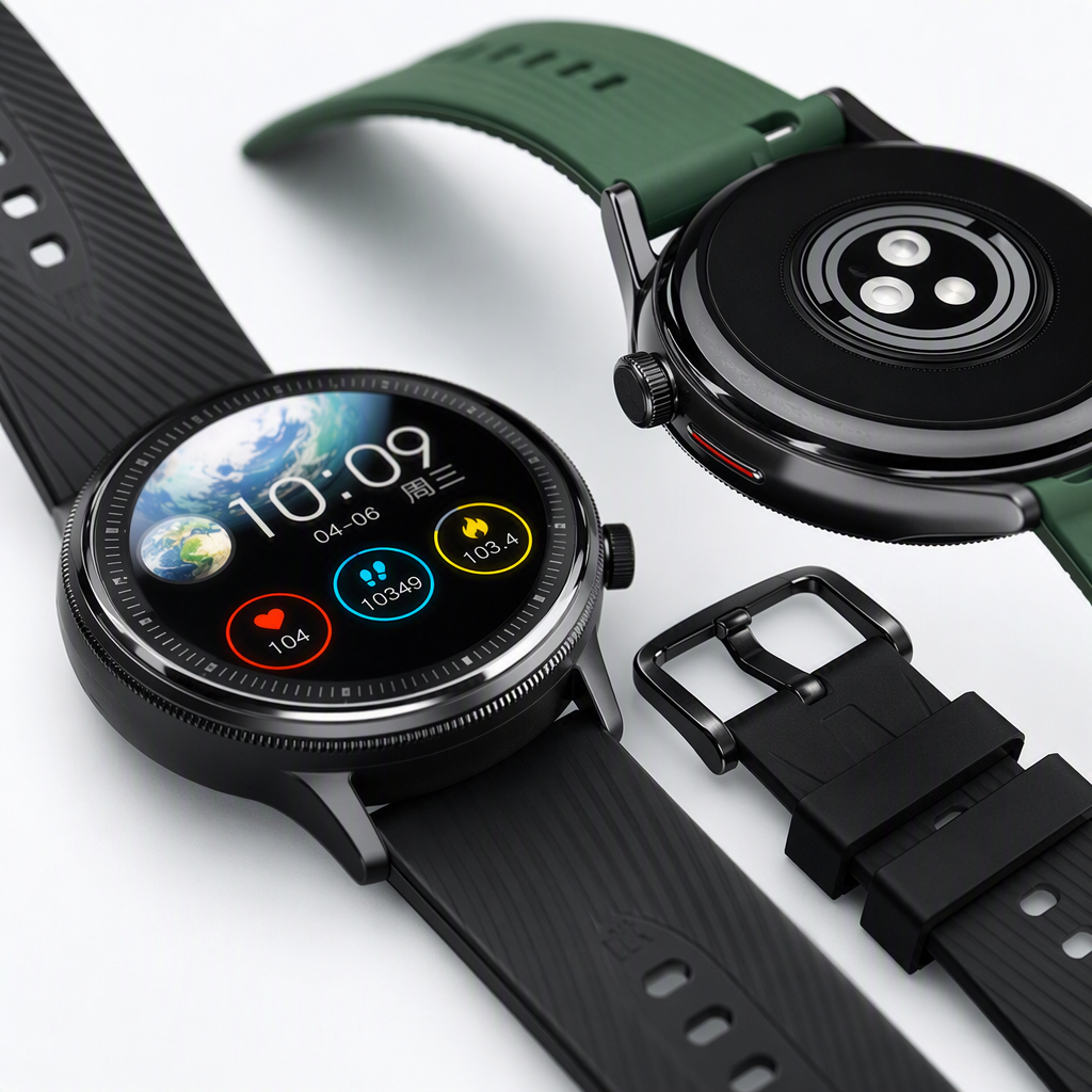 The multi-functional sports smartwatch comes with a green and black strap Application Scenario
