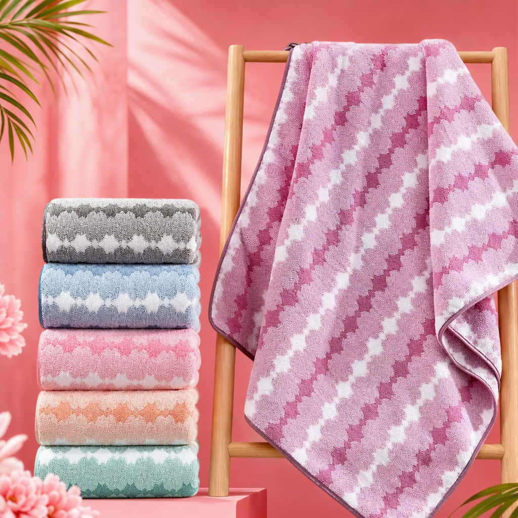 Colorful striped absorbent towel, soft and comfortable for home use, travel, bath towel, quick-drying hand towel. Colorful striped design Specification image