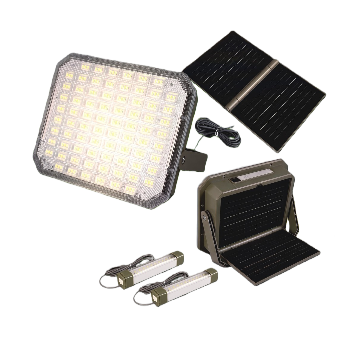 Solar-powered high-brightness LED floodlight body, outdoor courtyard waterproof, energy-saving and environmentally friendly lighting fixture, equipped with 2 low-voltage tubes Item Picture