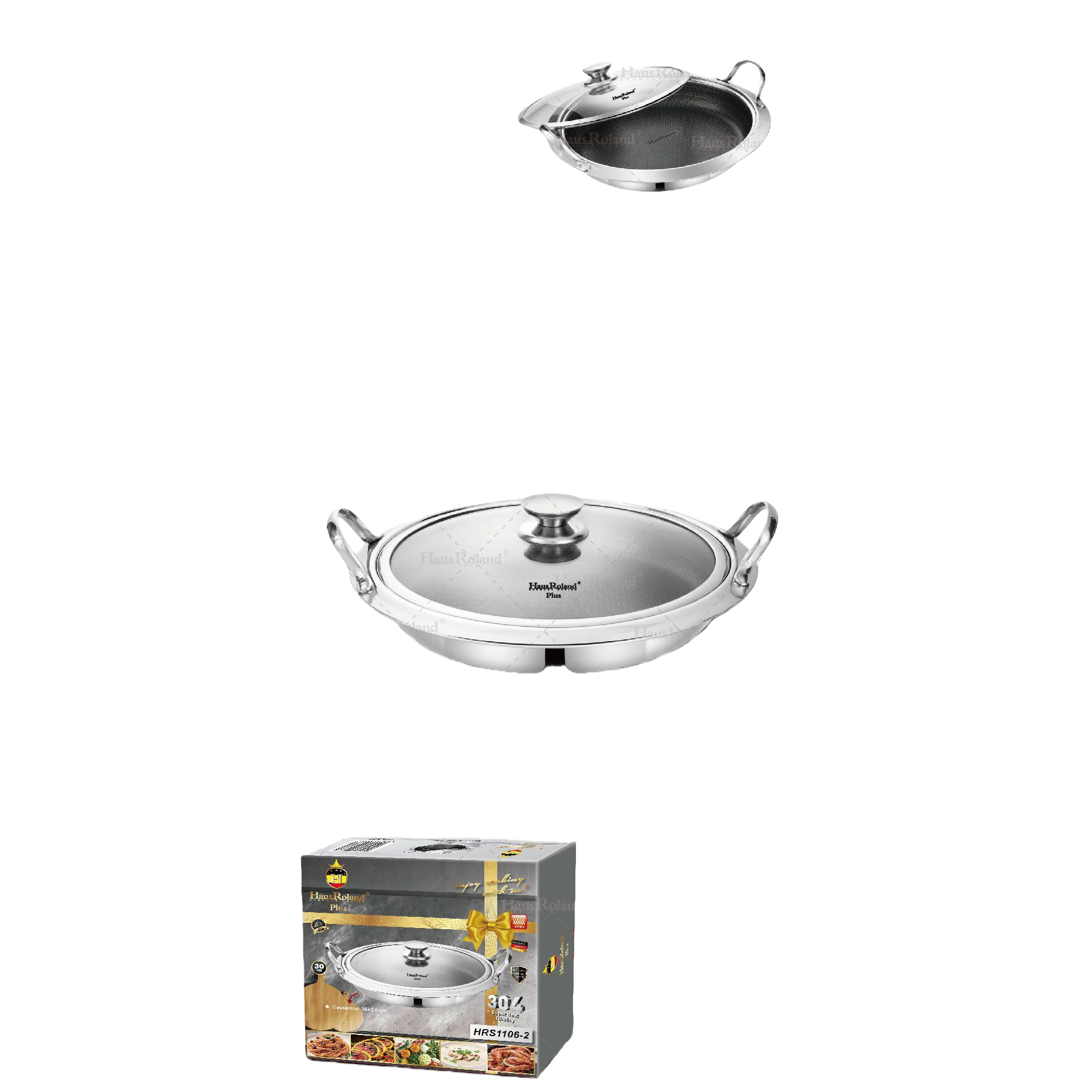 Multi-functional stainless steel 304 three-layer steel frying pan, household heat-resistant and corrosion-resistant kitchenware HRS1106-2 Item Picture
