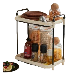 【CL】26Q1#6839-2 Beige double-layer perforated board bathroom storage and organization rack, mobile bedside storage rack, multi-functional storage rack Application Scenario