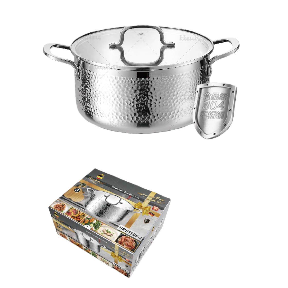 Multifunctional household stainless steel pot, heat-resistant and durable. Kitchen pot for stewing soup, cooking porridge, frying and stir-frying. HRS1105-3