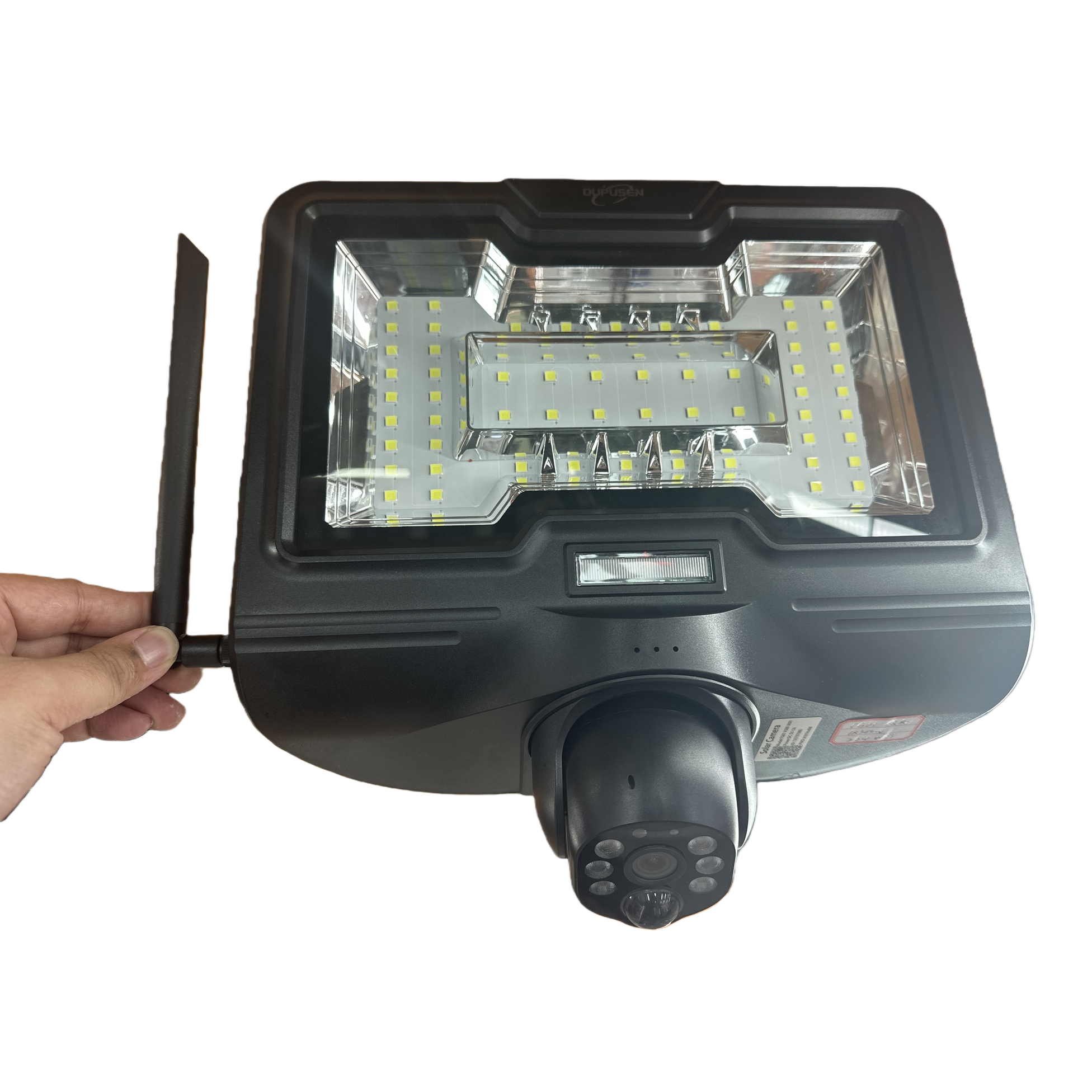 Dupson black solar floodlight strip camera, outdoor waterproof monitoring, night scene lighting, intelligent security equipment, two-way voice, WIFI/4G high-definition camera Item Picture