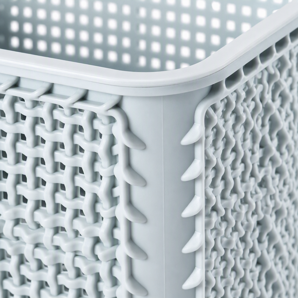 【CL】26Q3#5003 Light gray hollowed-out plastic storage basket, hand-held vegetable basket, multi-functional storage box, bamboo storage basket, plastic basket, organizing box Specification image
