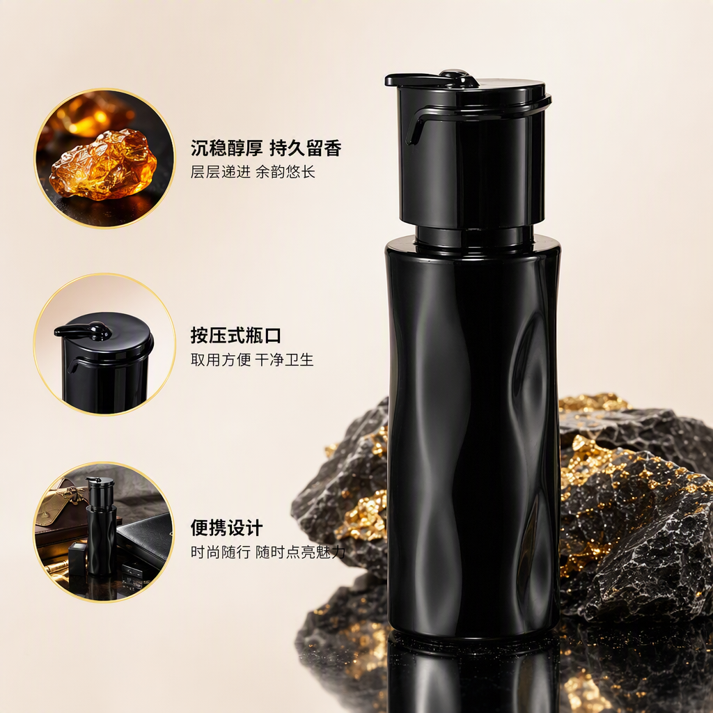 High-end black perfume bottle with black packaging box, simple and fashionable gift box for women and men's fragrance packaging accessories