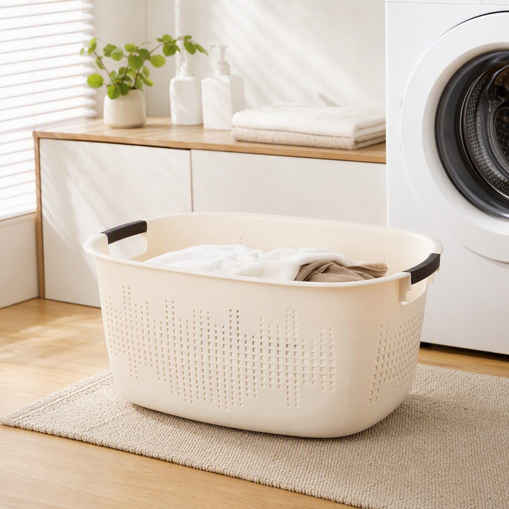 【CL】 26Q3#5037 meters White perforated hand-held plastic storage basket, multi-functional vegetable basket, bamboo storage basket, organizing box, household storage basket details Picture