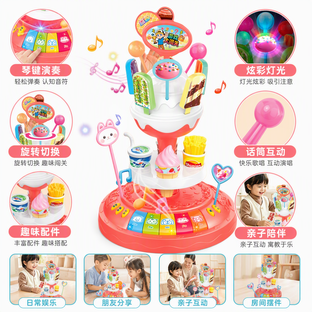 Colorful ice cream-shaped toy table, children's fun assembly creative toys, early childhood education and intelligence toy table