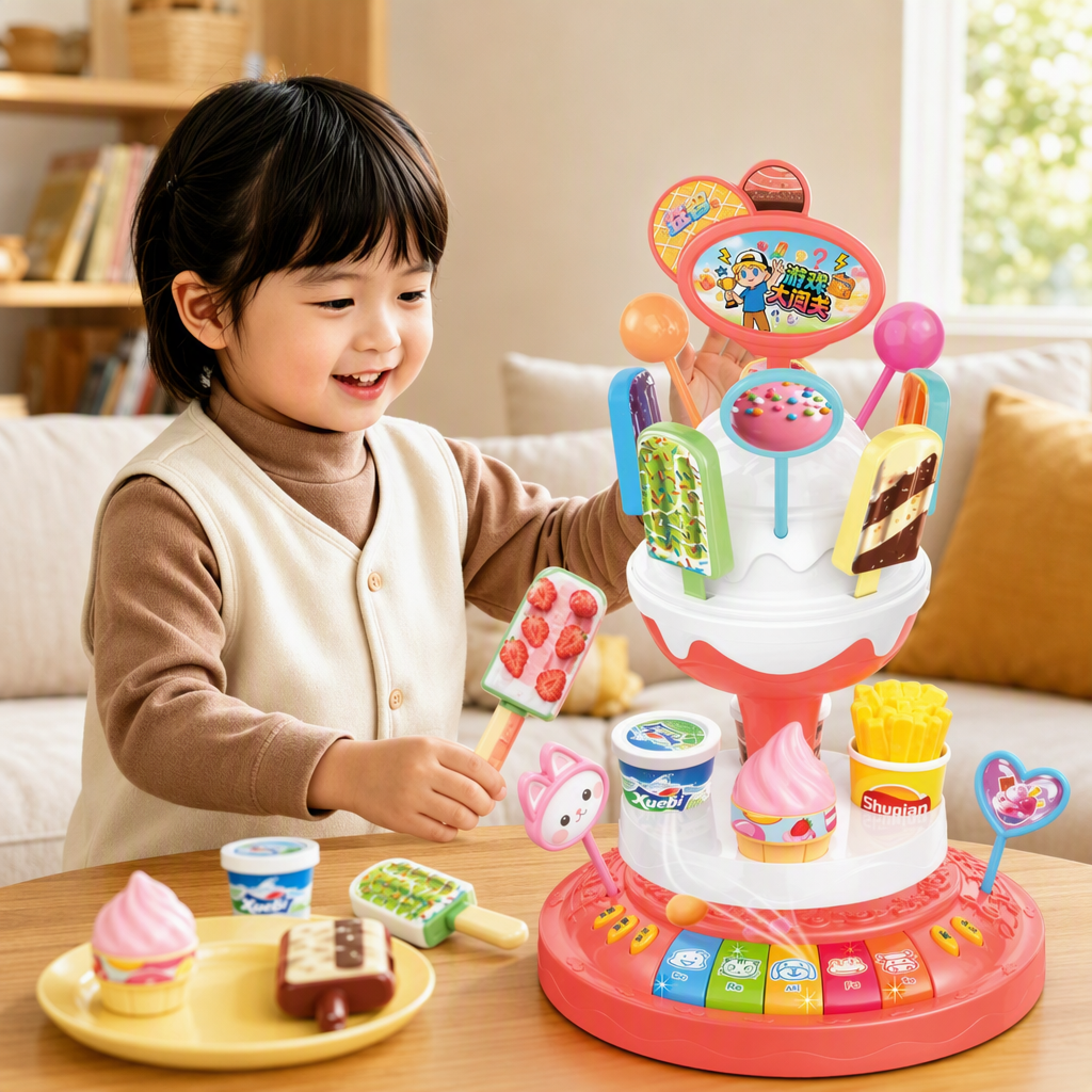 Colorful ice cream-shaped toy table, children's fun assembly creative toys, early childhood education and intelligence toy table details Picture