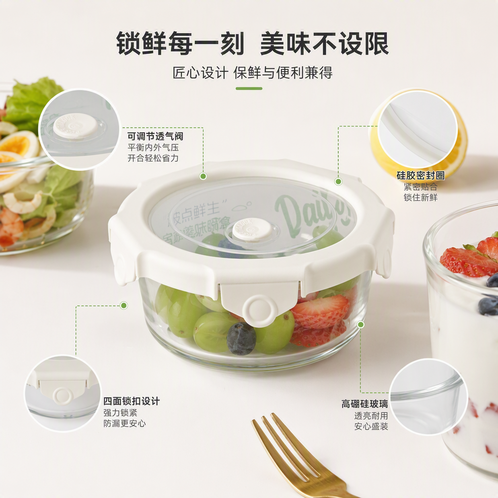 【CL】26Q3#1663 Glass food storage lunch box, portable lunch box, instant noodle bowl, student tableware, durable and multi-functional kitchenware