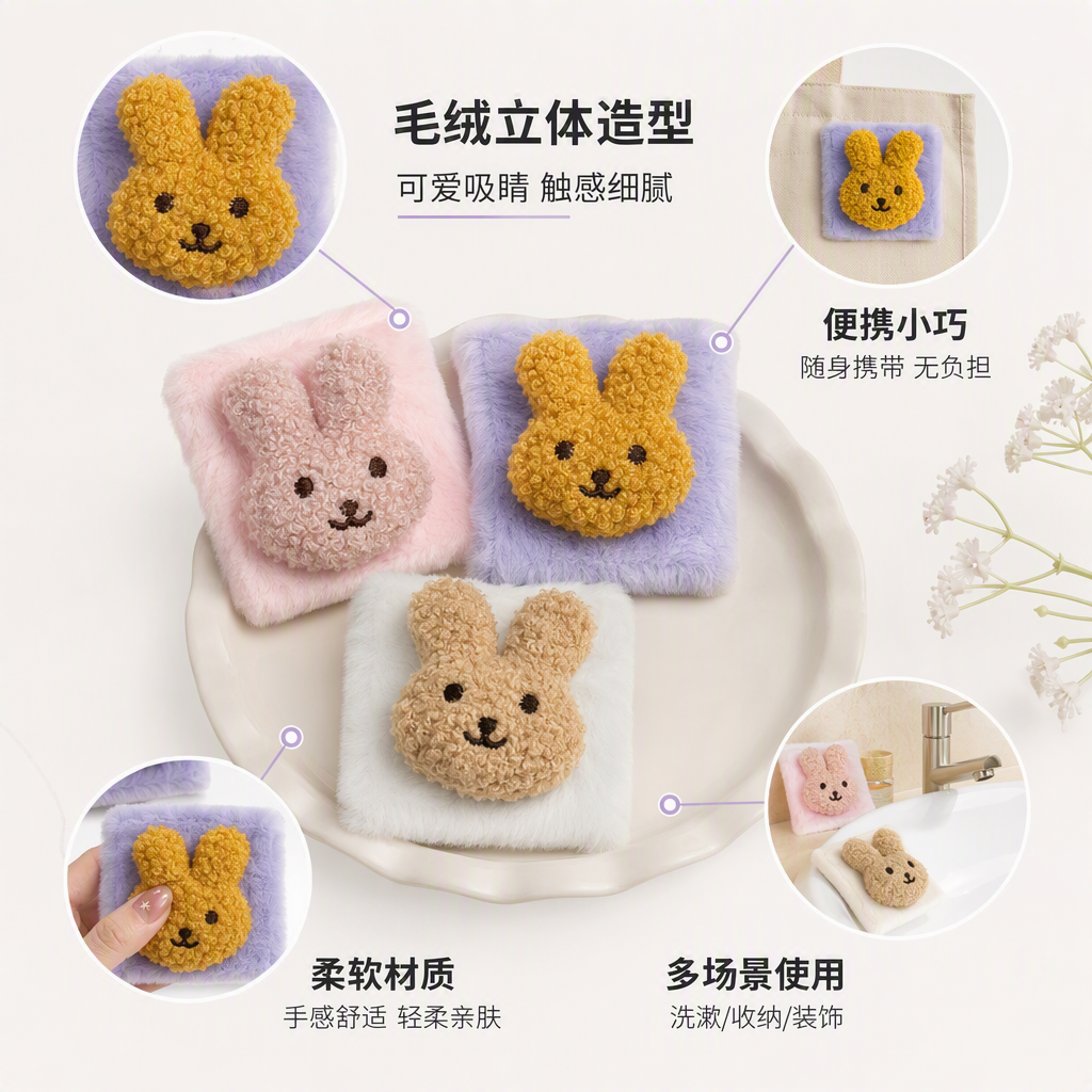 彩色毛绒兔子造型便携小镜子可爱卡通随身化妆镜礼品赠品