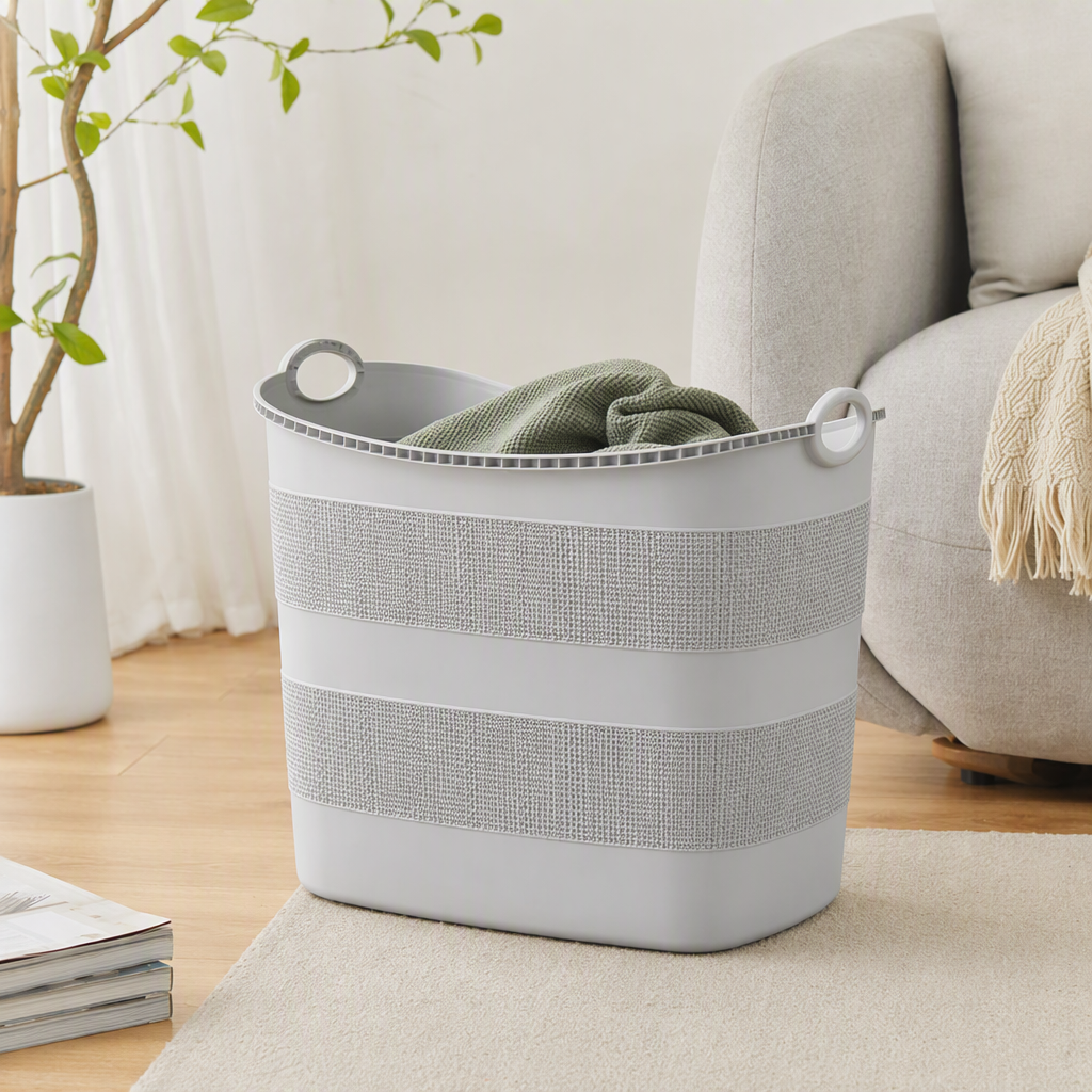 [CL] 26Q3#5010 gris claro plata lentejuelas rayas cesta de almacenamiento de mano cesta de bambú plástico multifuncional organizador caja de almacenamiento para el hogar details Picture