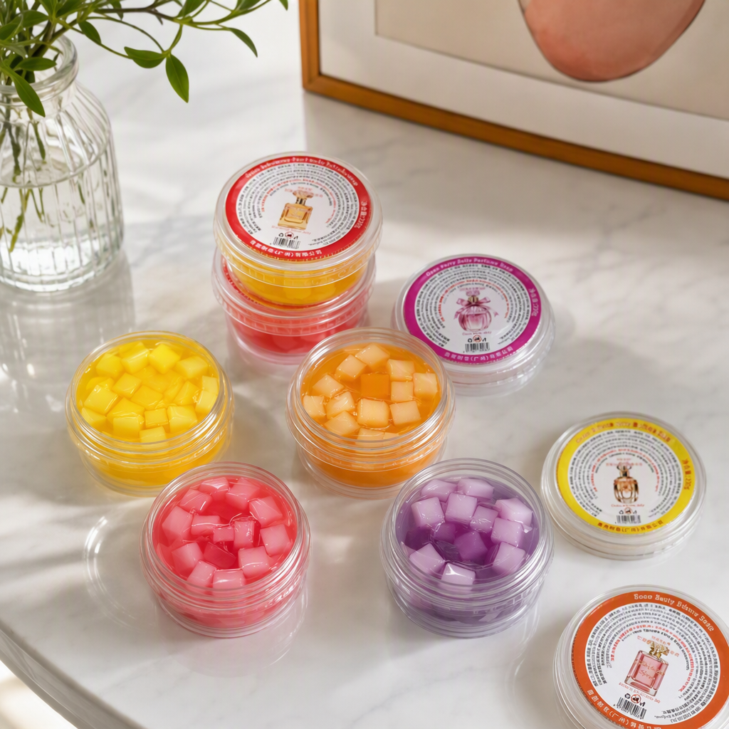Colorful label scented jelly soap, round packaging, multiple styles, long-lasting fragrance, fresh and moisturizing, suitable for gift-giving details Picture