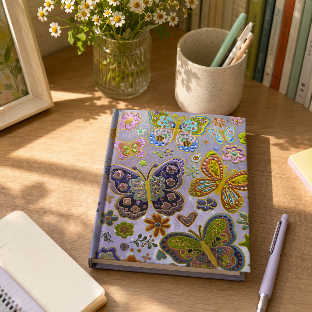 Colorful butterfly and flower pattern creative notebooks, student notepads, office notebooks, and account books join hands details Picture
