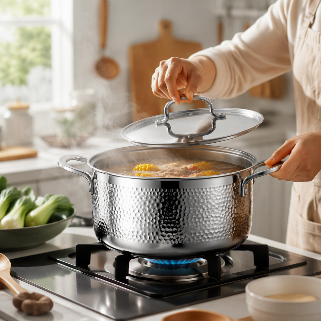 Multifunctional household stainless steel pot, heat-resistant and durable. Kitchen pot for stewing soup, cooking porridge, frying and stir-frying. HRS1105-3 Item Picture