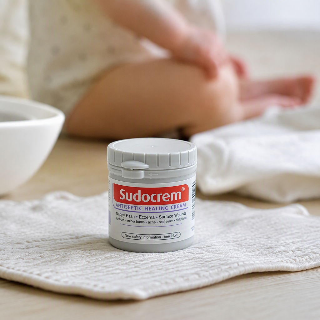 White canned buttock protection cream 60g large and small size sets for baby care, moisturizing and repairing, placed on a wooden table details Picture