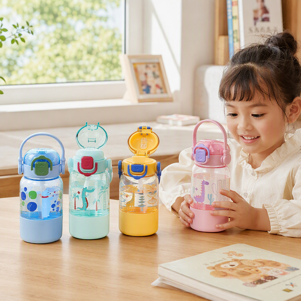 [OSEO] 26Q3#XBD-2048 cute niños doble beber taza de agua de plástico portátil beber taza diseño a prueba de fugas colorido