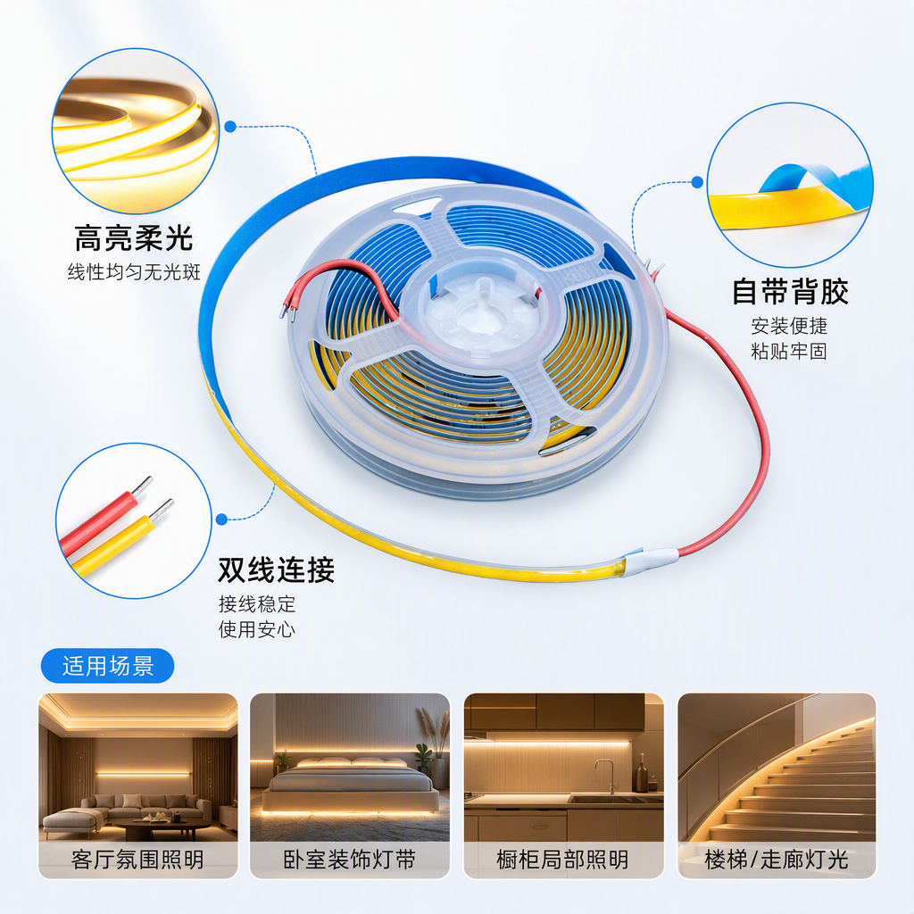 24V low-voltage LED soft light strips, 10 meters per roll, family hotel cabinet store photo light strips