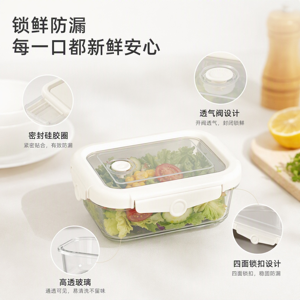 【CL】26Q3#1666 Glass food storage lunch box, portable lunch box, instant noodle bowl, student tableware, Kitchenware