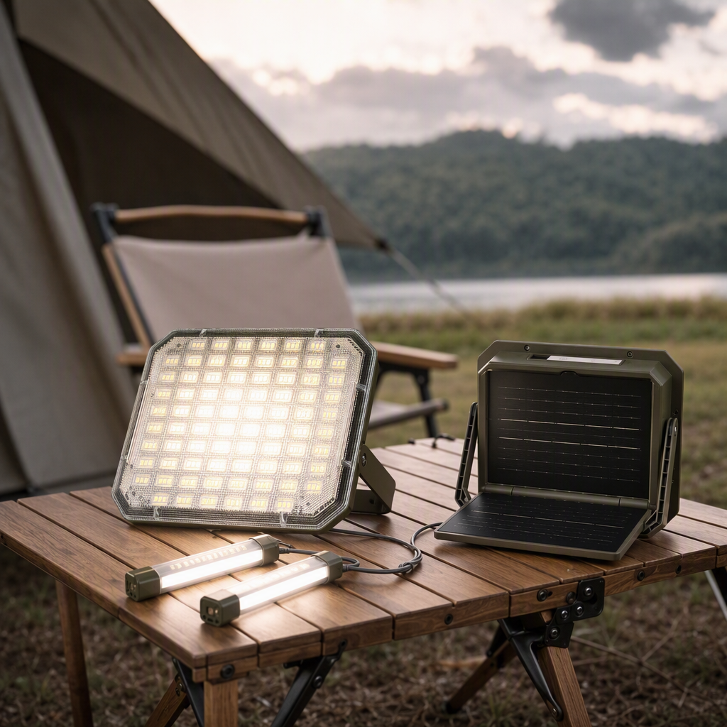 Solar-powered high-brightness LED floodlight body, outdoor courtyard waterproof, energy-saving and environmentally friendly lighting fixture, equipped with 2 low-voltage tubes details Picture