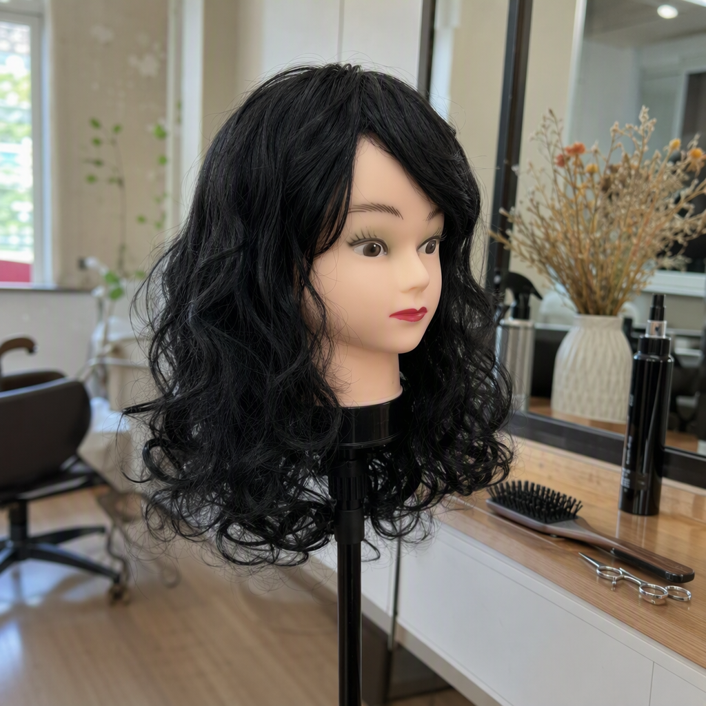 Black curly hair dummy head display model, makeup practice, hairstyle design, hairstyle display props details Picture