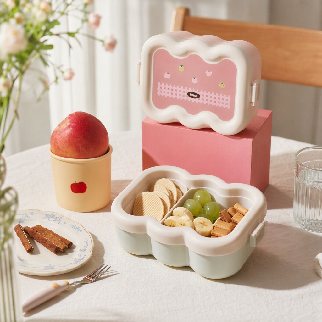 【CL】 26Q1#6964 Pink wavy edge lunch box, food storage container, portable instant noodle bowl, student tableware, durable and practical details Picture