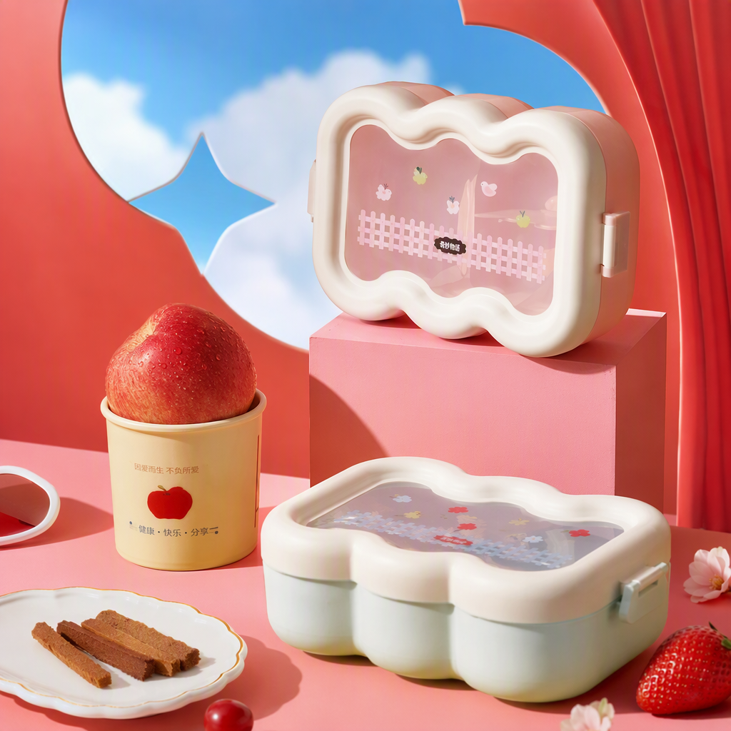 【CL】 26Q1#6964 Pink wavy edge lunch box, food storage container, portable instant noodle bowl, student tableware, durable and practical Specification image