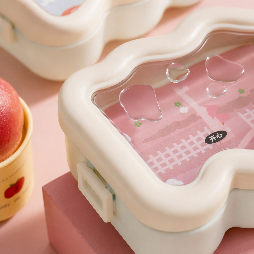 【CL】 26Q1#6964 Pink wavy edge lunch box, food storage container, portable instant noodle bowl, student tableware, durable and practical Application Scenario