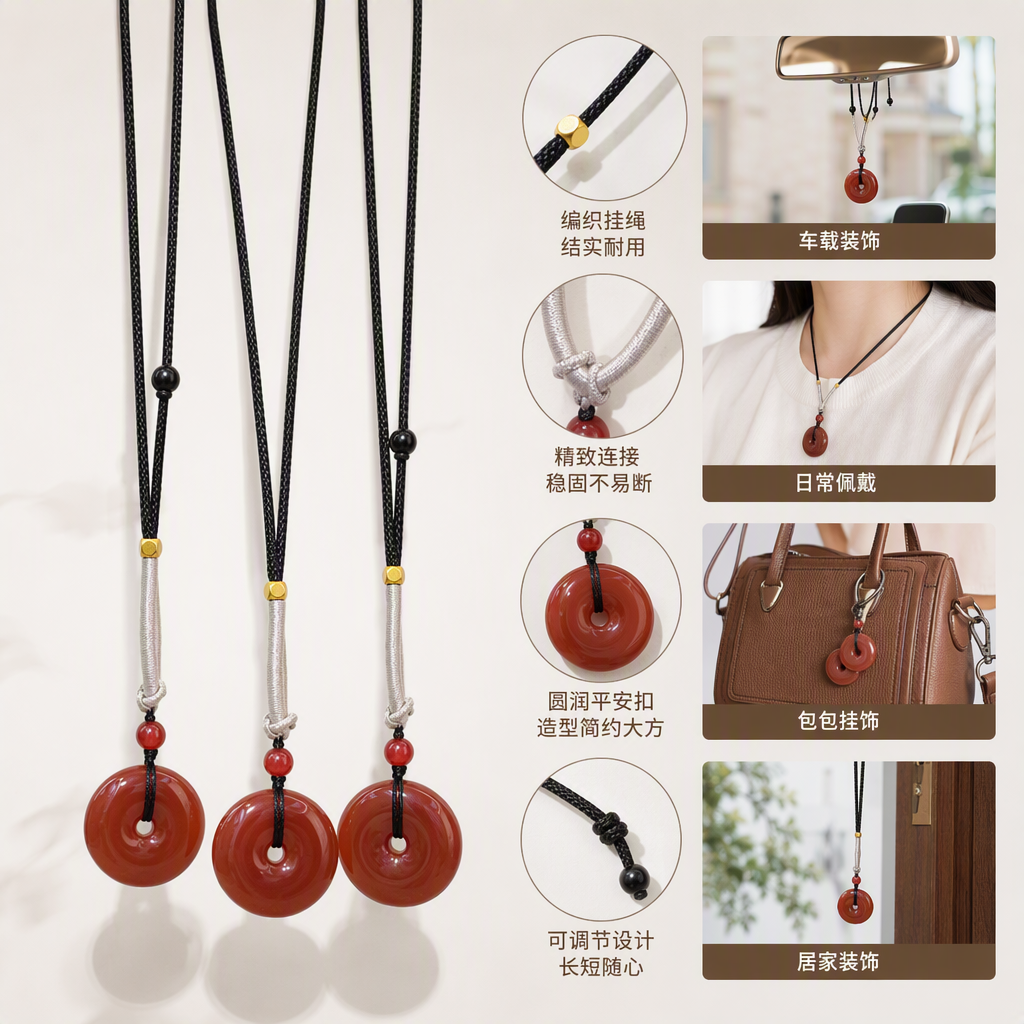 红色玛瑙吊坠时尚简约天然玉石项链女款送礼精品饰品