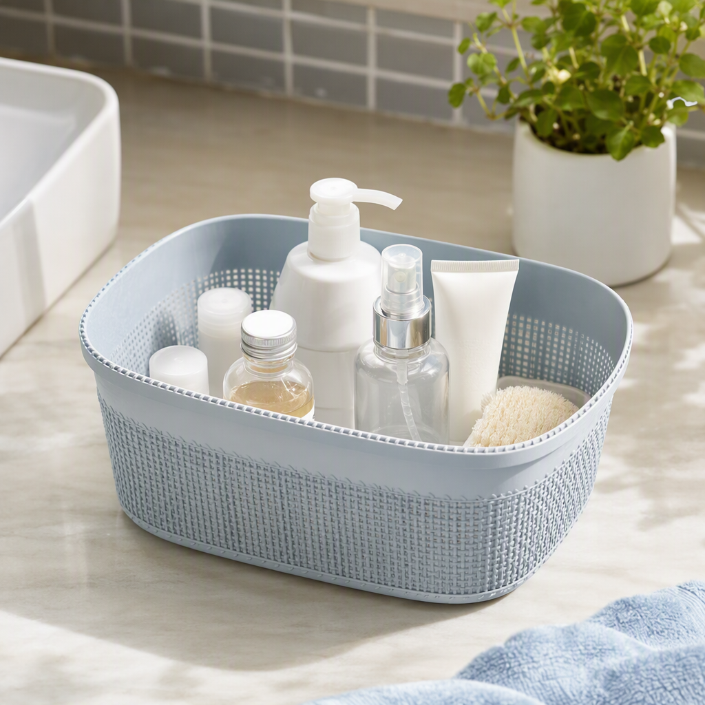 【CL】26Q3#5007 Light blue portable plastic storage basket, multi-functional storage basket, home organizing and storage box, bamboo vegetable basket, plastic basket, storage basket details Picture