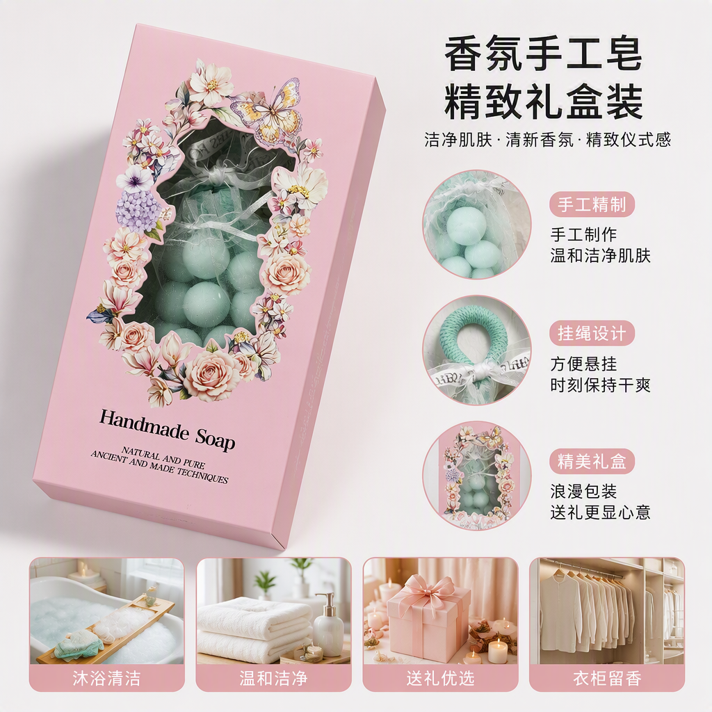 Cross-border bestseller 200g Grape bunch Handmade soap, Half Mu Flower Field Fresh Floral Fragrance with gift box, bubblenet souvenir SOAP Specification image