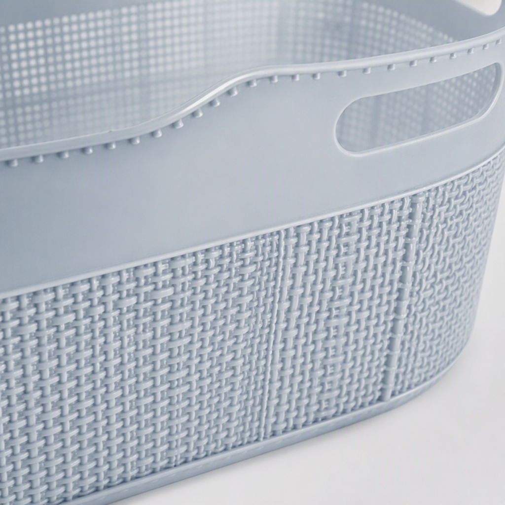 【CL】26Q3#5006 light grey woven texture hand-held multi-functional storage basket, storage basket, plastic bamboo organizing box, household storage supplies Specification image