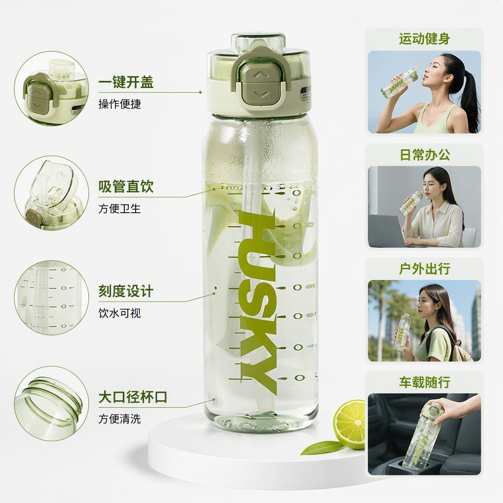 【OSEO】26Q1#6180#X Cartoon double-layer plastic water cup, children's drinking cup, portable multi-color cute double-drinking cup, student water bottle details Picture