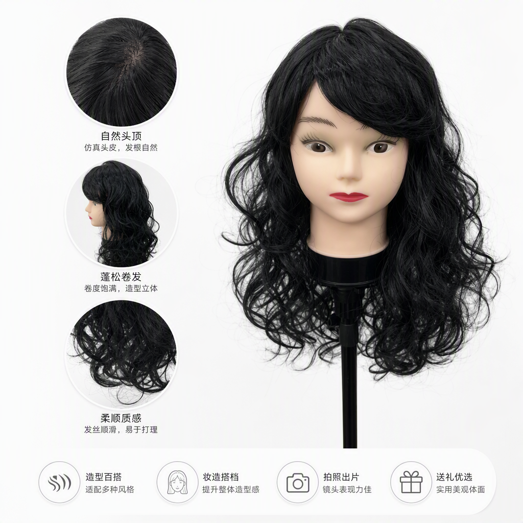 Professional black curly hair dummy head model beauty makeup practice hairstyle display supplies