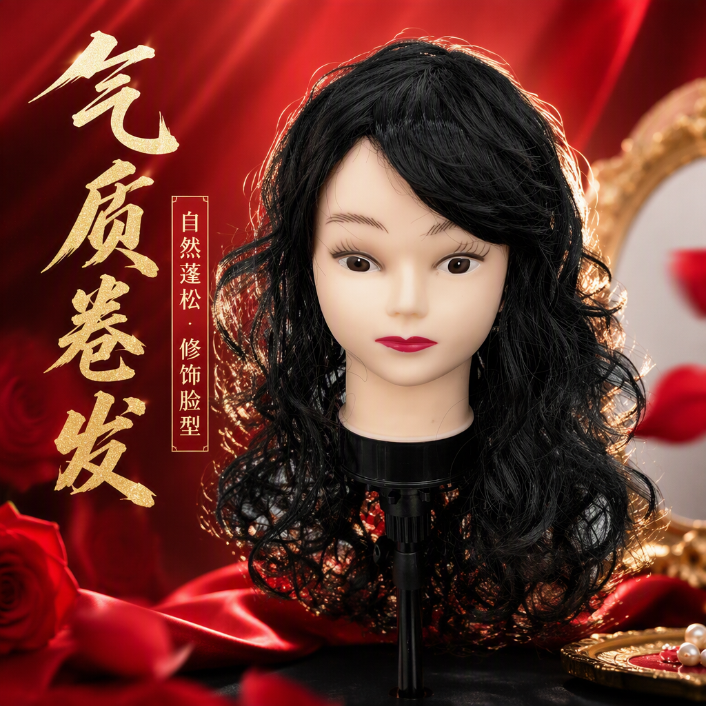 Professional black curly hair dummy head model beauty makeup practice hairstyle display supplies Specification image