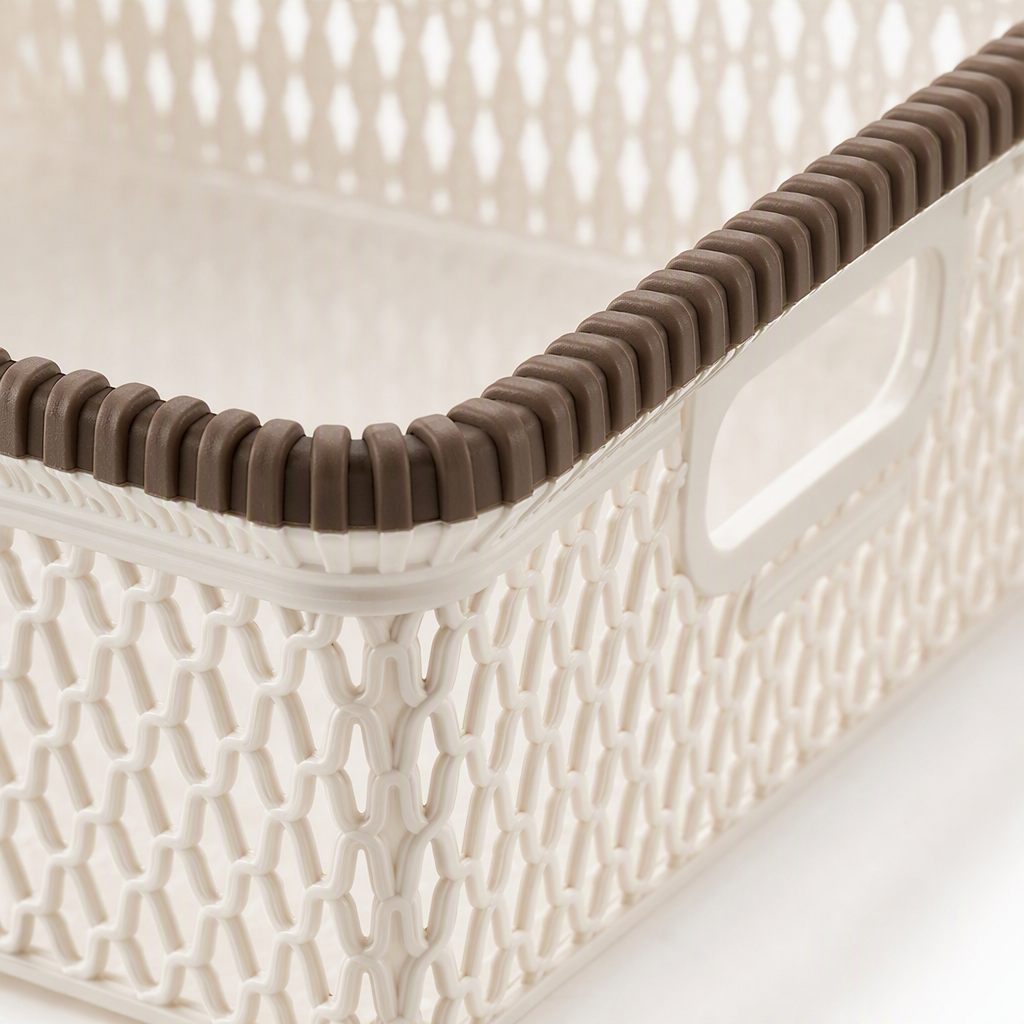 【CL】26Q3#5065 meters white hand-held woven storage basket, multi-functional bamboo plastic vegetable basket, sorting box, household storage basket Specification image