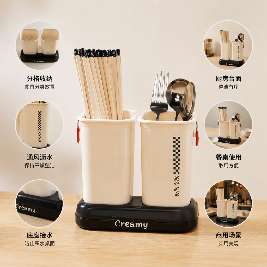 【CL】26Q1#6862 plastic tabletop partition 筷笼 chopstick storage box kitchenware simple and practical