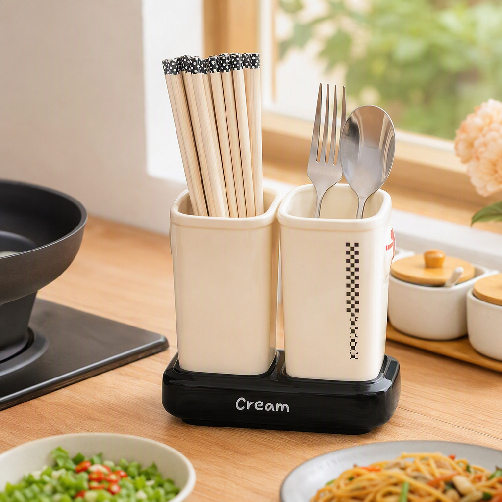 【CL】26Q1#6862 plastic tabletop partition 筷笼 chopstick storage box kitchenware simple and practical details Picture