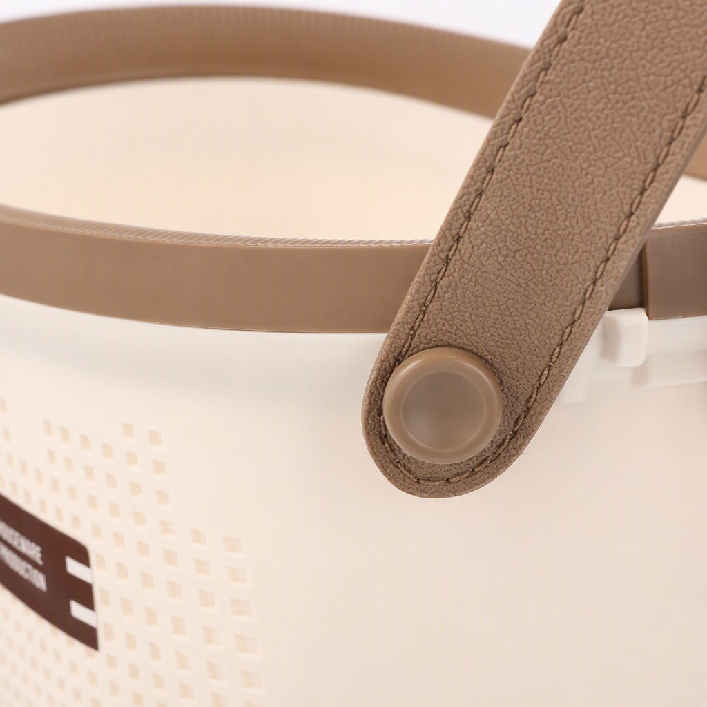 [CL] 26Q3#5039 metros blanco con agujeros cesta de almacenamiento de plástico cesta de cocina de mano marco de bisel asa de cuero cesta de almacenamiento de bambú caja de organizador multifuncional Specification image