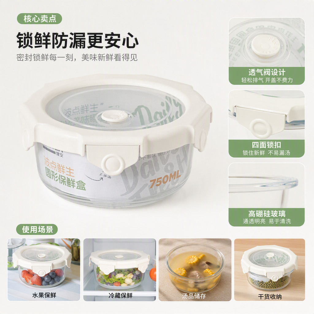 【CL】26Q3#1672 Glass fresh-keeping lunch box, instant noodle bowl, portable tableware, student lunch box, durable multi-functional lunch box