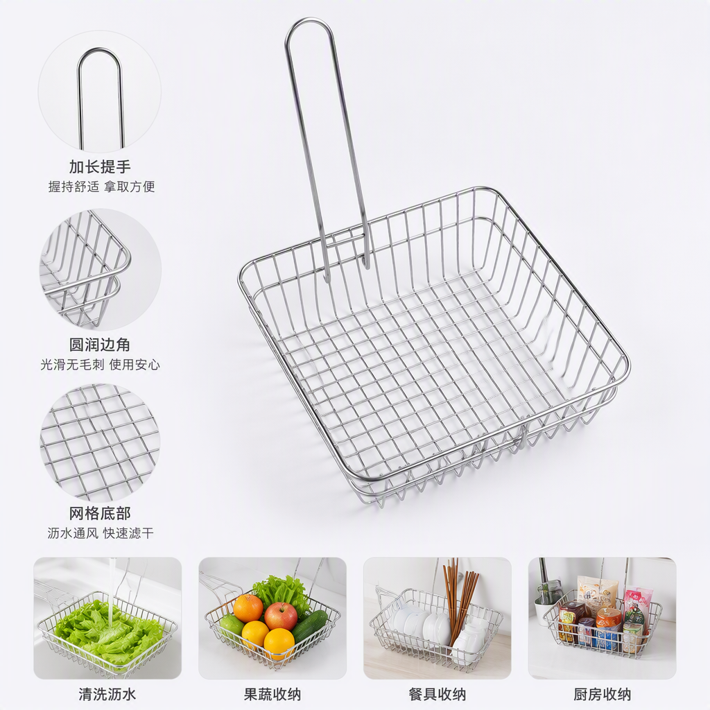 Multi-functional metal grid basket storage basket, home organizing and storage basket, French fries basket, storage basket details Picture