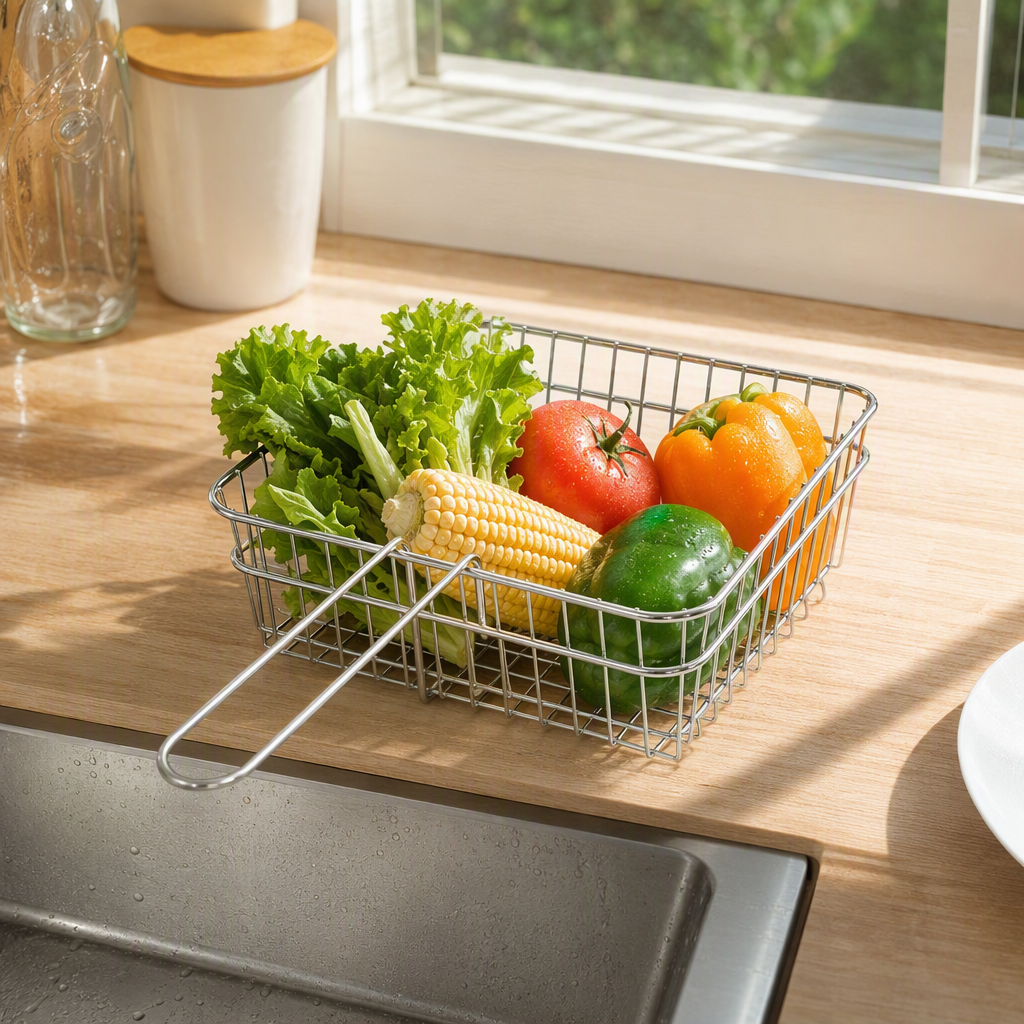Multi-functional metal grid basket storage basket, home organizing and storage basket, French fries basket, storage basket Specification image