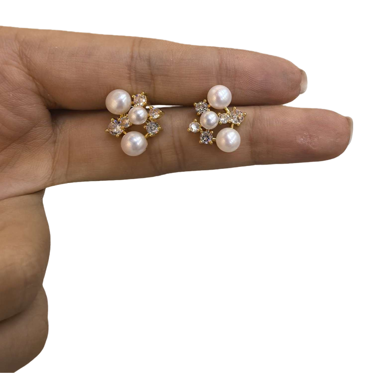 Shining golden pearl and diamond stud earrings for women, simple and versatile earrings, fashionable earrings gift selection Item Picture