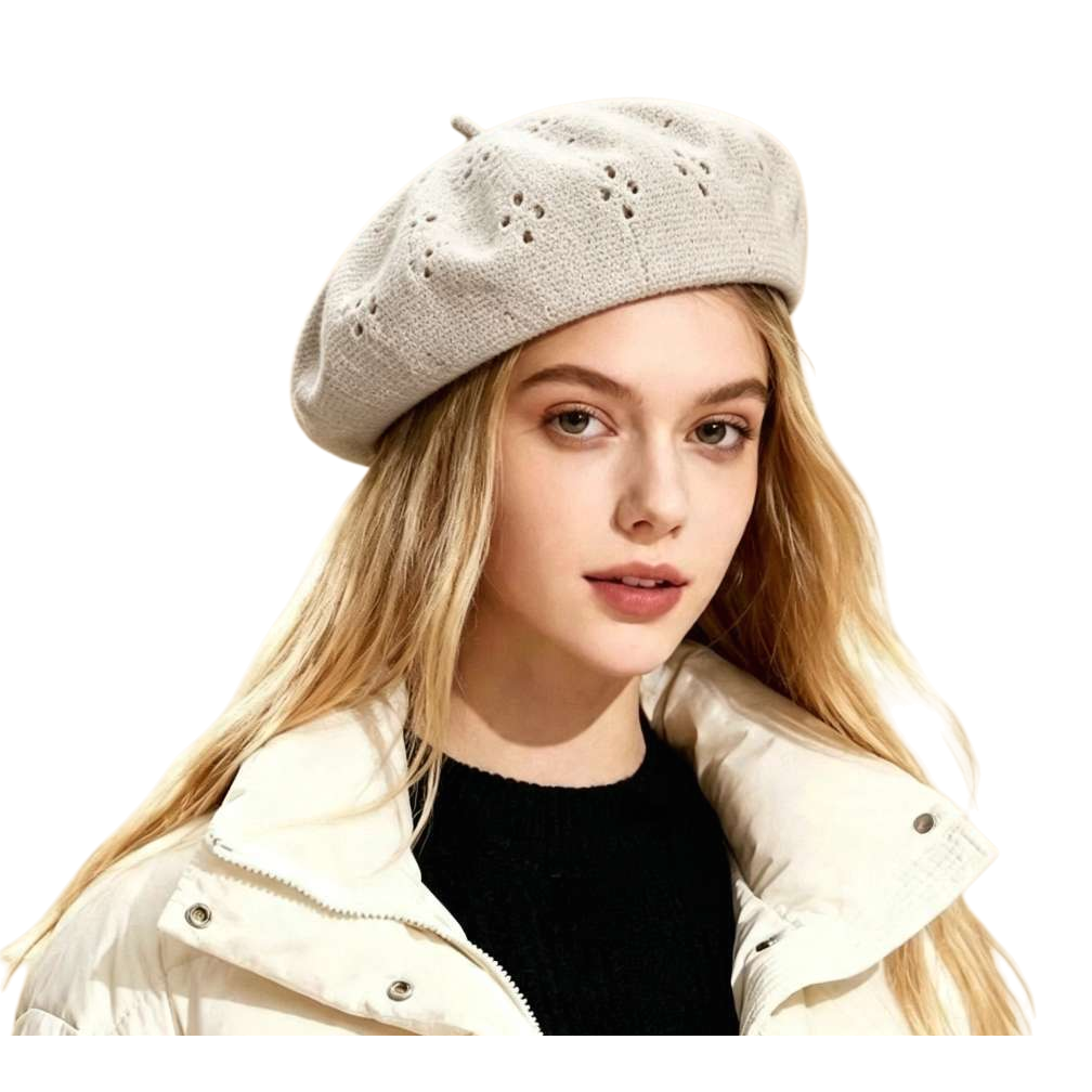 Beige hollowed-out beret is fashionable and versatile. It's a trendy hat for blonde women and a new casual hat accessory for autumn and winter Item Picture