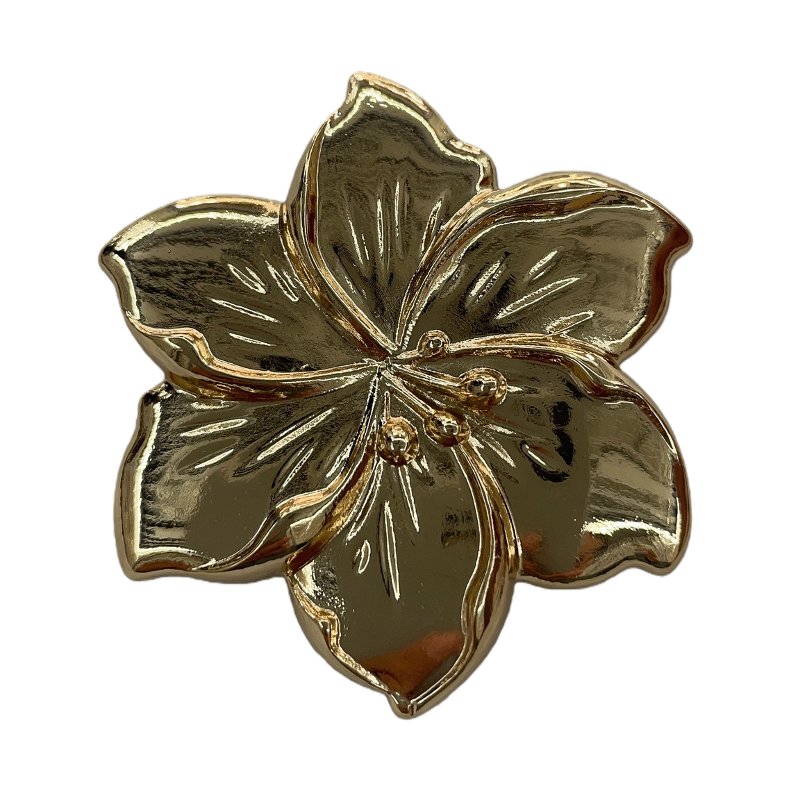 Golden five-petal flower-shaped silk scarf buckle, fashionable, elegant and unique, ladies' accessory gift decorative buckle, new flower-shaped metal decorative buckle, swimsuit buckle, swimsuit button, wearing strap restraint buckle, shoulder buckle, chest connection buckle accessory Item Picture