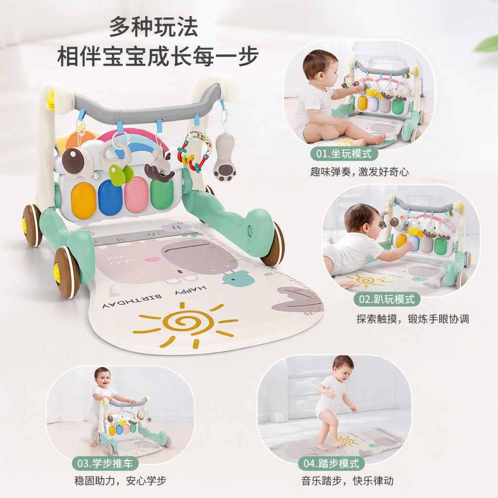 Hipopótamo estilo musical piano pedal andador con teclas de color juguetes colgantes hipopótamo patrón alfombra de piso juguetes educativos tempranos bebé regalo del día de los niños exportación venta caliente